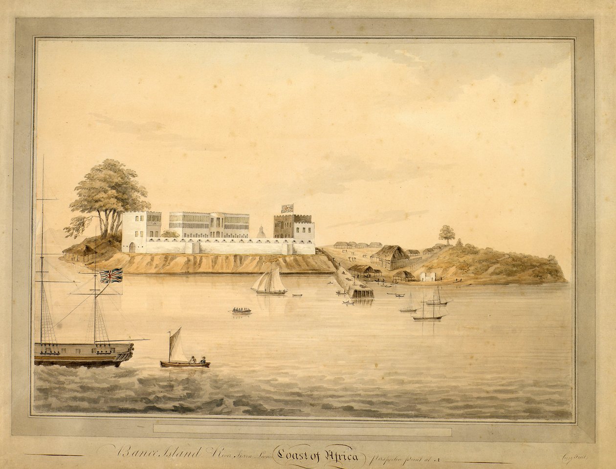 Vista da ilha de Bance, Serra Leoa, África, c.1805 (aguarela) de Joseph Corry