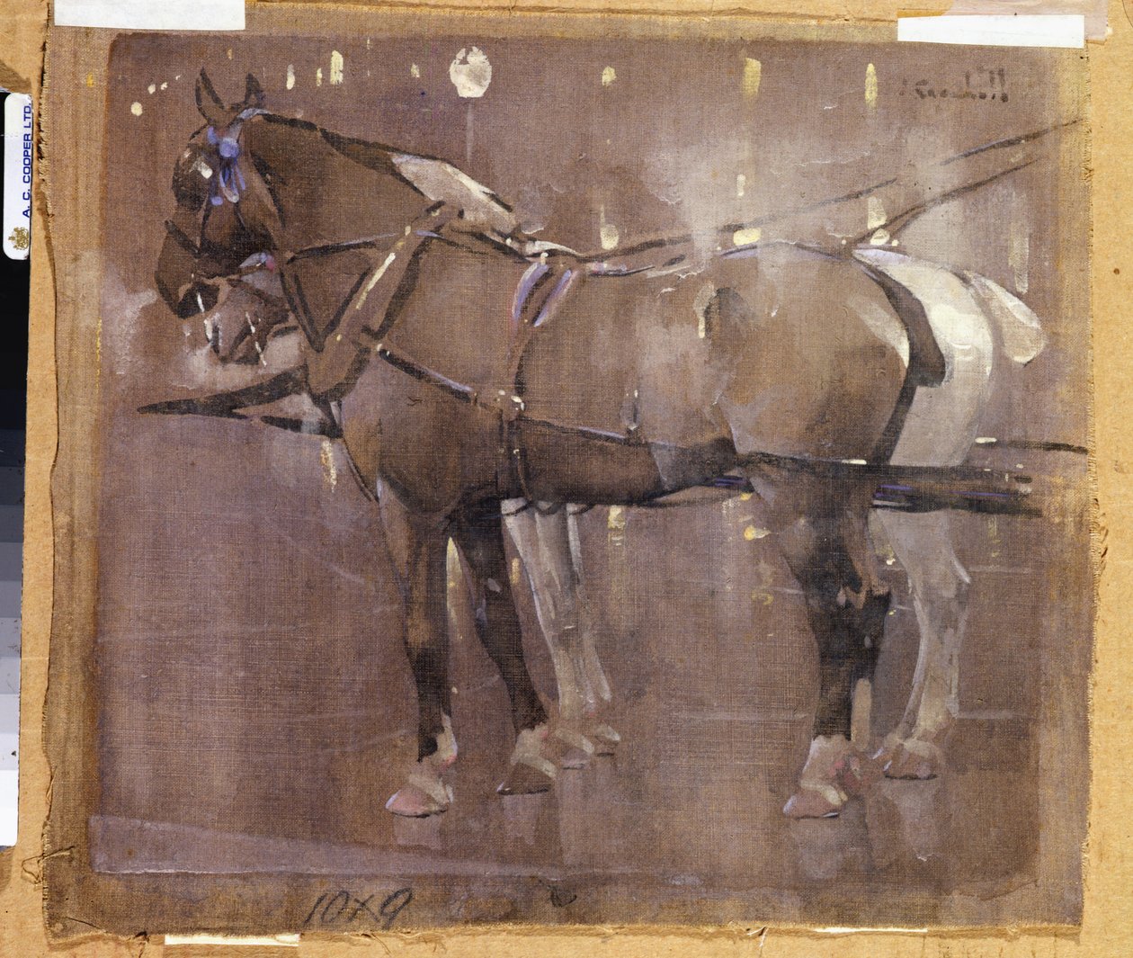 Cab Horses by Gaslight (aguarela e cor de corpo sobre linho) de Joseph Crawhall