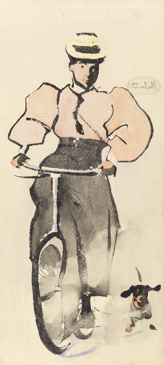 Rapariga numa bicicleta, c.1896 (aguarela sobre papel) de Joseph Crawhall