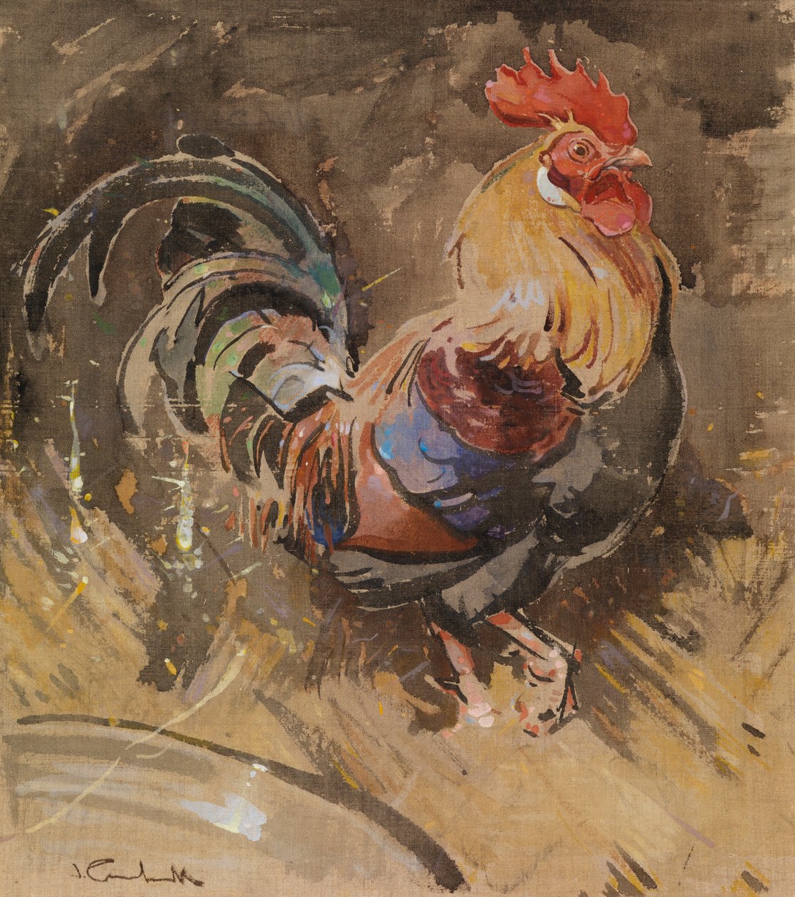 O galo de Minorca (guache sobre linho) de Joseph Crawhall