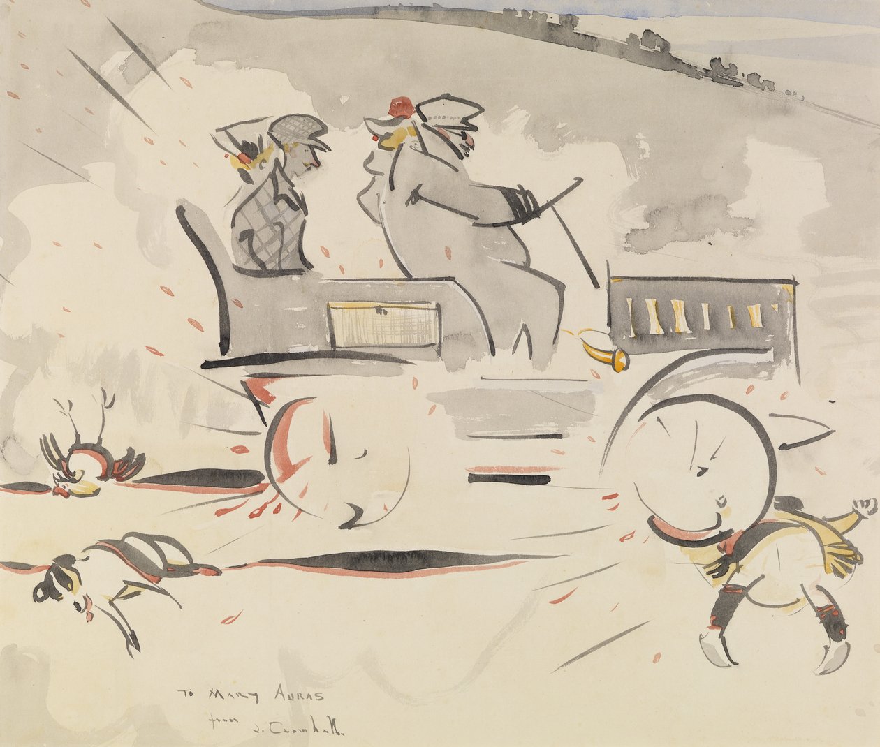 O porco da estrada (lavagem sobre papel) de Joseph Crawhall