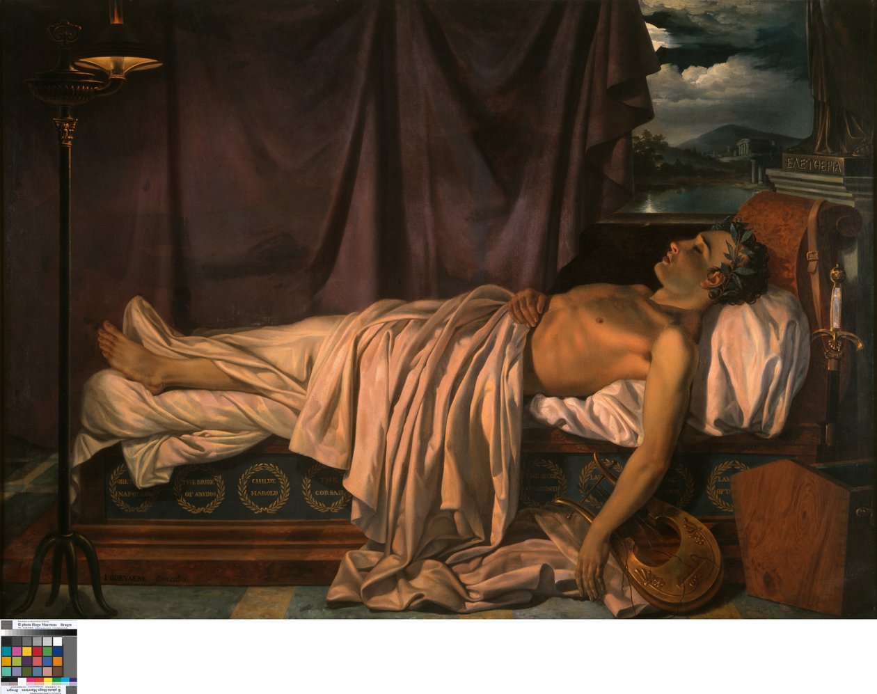 Lord Byron no seu leito de morte, c.1826 (óleo sobre tela) de Joseph Denis Odevaere