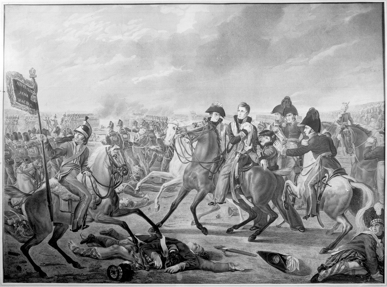 SAR Príncipe de Orange ferido no momento da vitória na memorável batalha de Waterloo, 1815, publicada em 1816 de Joseph Denis after Odevaere
