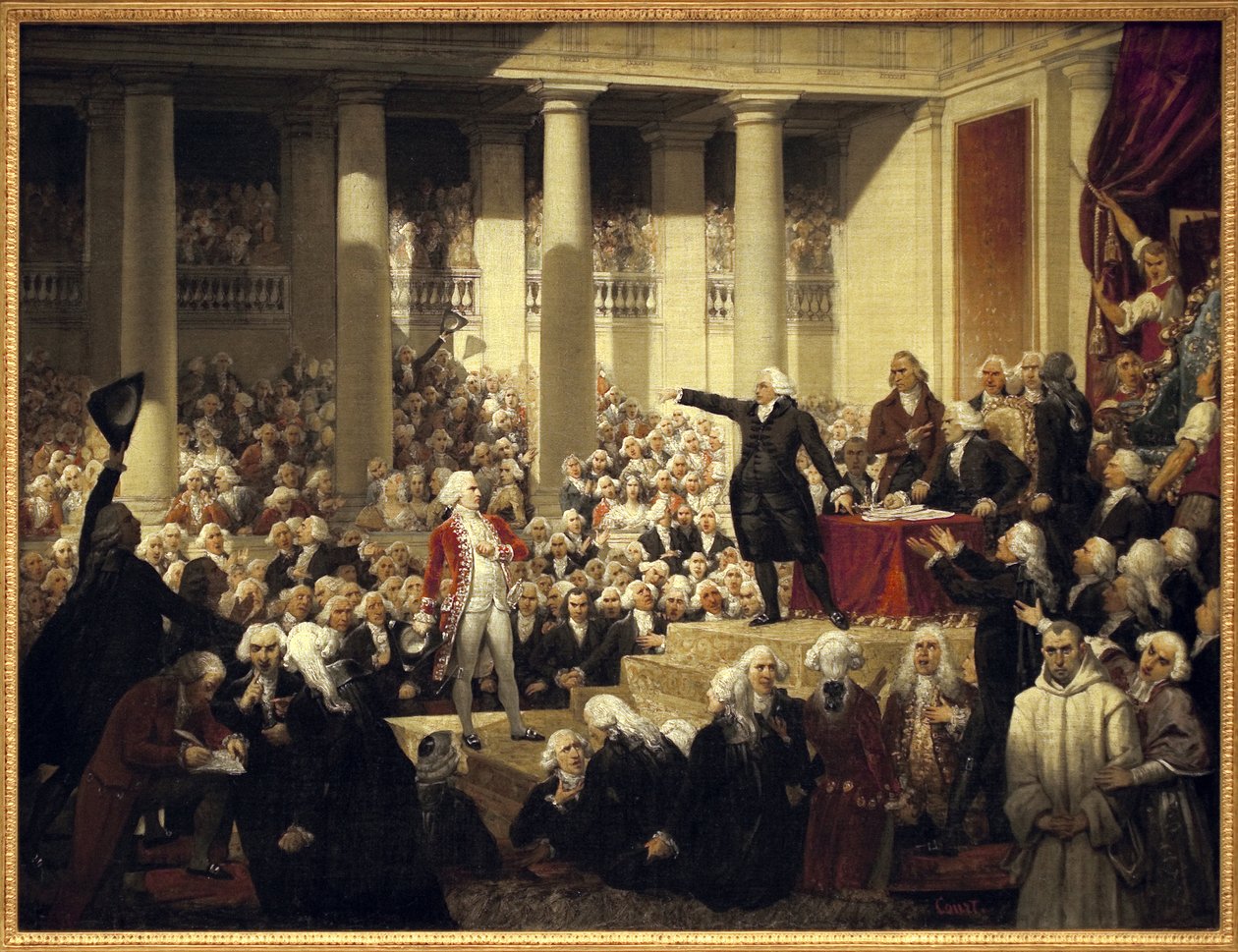 Revolução Francesa: Honore Gabriel (Honore-Gabriel) Riqueti, Conde de Mirabeau (1749-1791) perante Monsieur de Henri Evrard (Henri-Evrard), Marquês de Dreux Breze (Dreux-Breze) (1762-1829) na Assembleia de Deputos, 23 de Junho de Joseph Desire Court