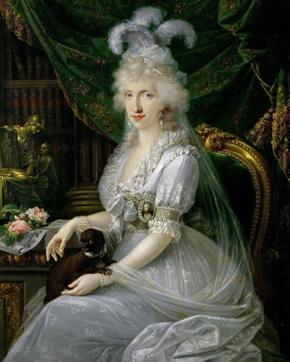 Alemão: Marie Luise (Ludovica) de Nápoles-Sicília (1773-1802), esposa de Fernando III da Toscana, sentada a uma mesa, retrato até ao joelho de Luísa Maria Amélia Teresa de Nápoles e Sicília, princesa de Nápoles e Sicília (1773-1802), grã-duquesa consorte d de Joseph Dorffmeister