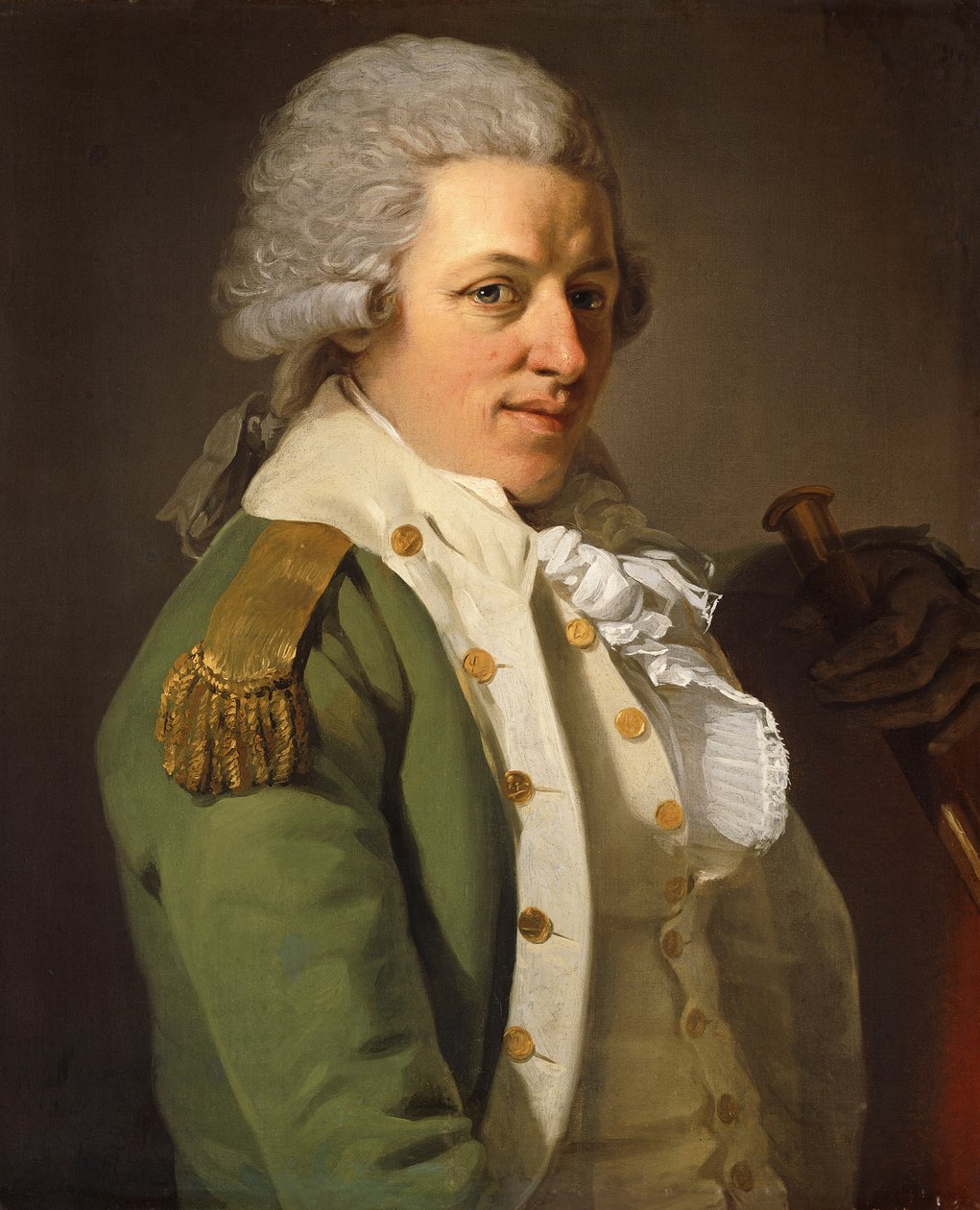Retrato do artista, metade do comprimento, vestindo uma jaqueta verde e segurando uma bengala, de Joseph Ducreux