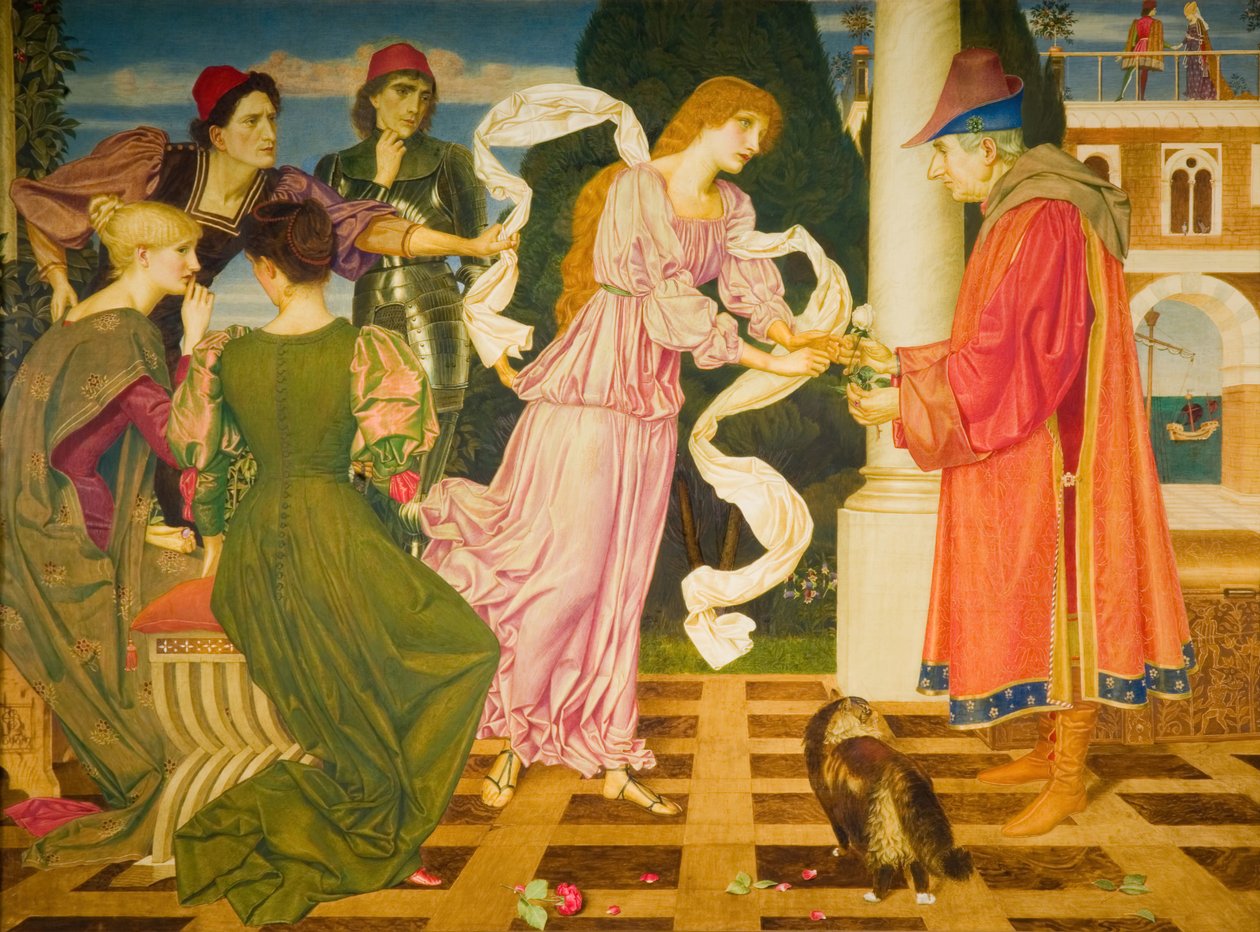 Beleza Recebendo a Rosa Branca de seu pai, 1899.   de Joseph Edward Southall