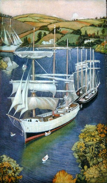 Brigs on the Fowey Estuary, c.1929 (óleo sobre painel) de Joseph Edward Southall