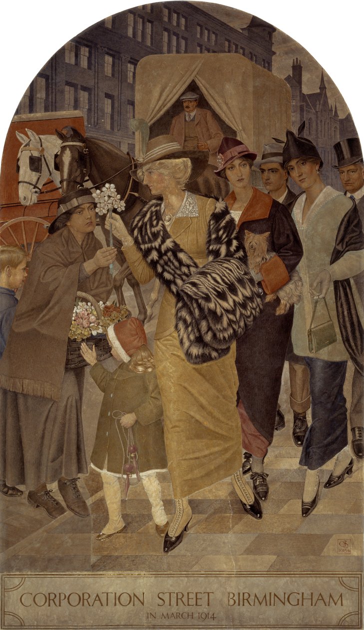 Corporation Street, Birmingham em março de 1914 de Joseph Edward Southall