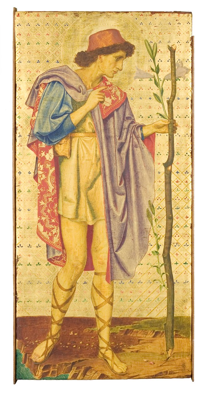Crystofore, 1898-99 (mídia mista em painel de folha de ouro trabalhada) (detalhe de 342697) de Joseph Edward Southall