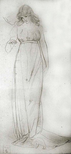 Estudo figurativo de uma garota olhando para baixo de Joseph Edward Southall