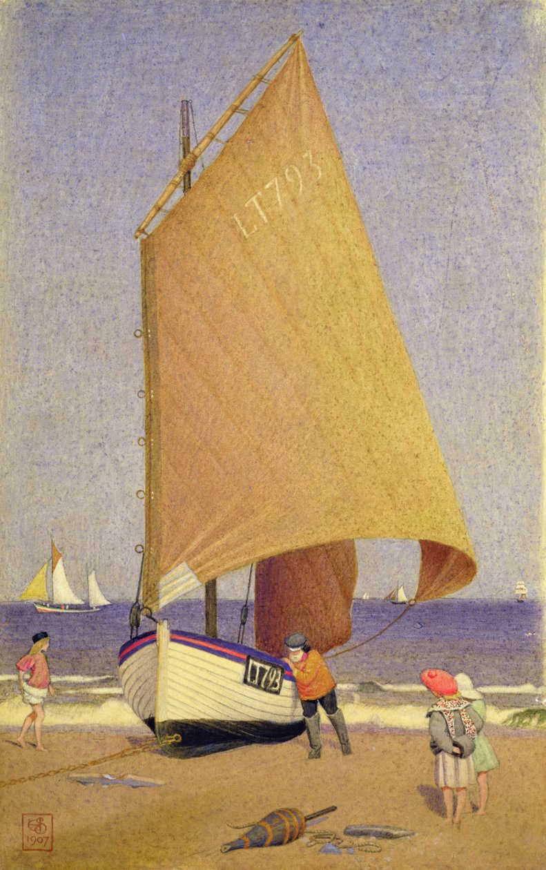 Pescadores que trazem o Barco, Southwold de Joseph Edward Southall