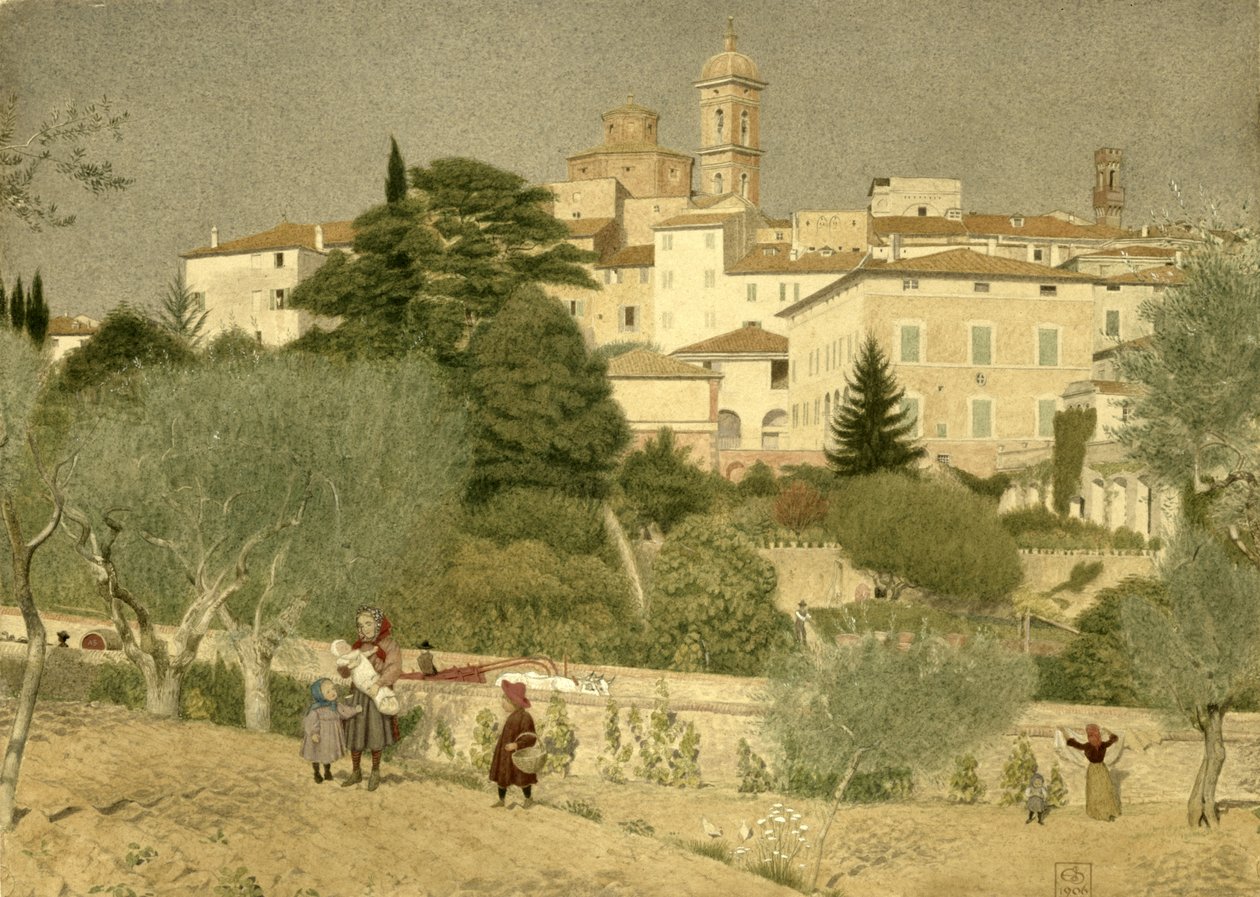 Na Toscana, 1906 (wc no papel) de Joseph Edward Southall