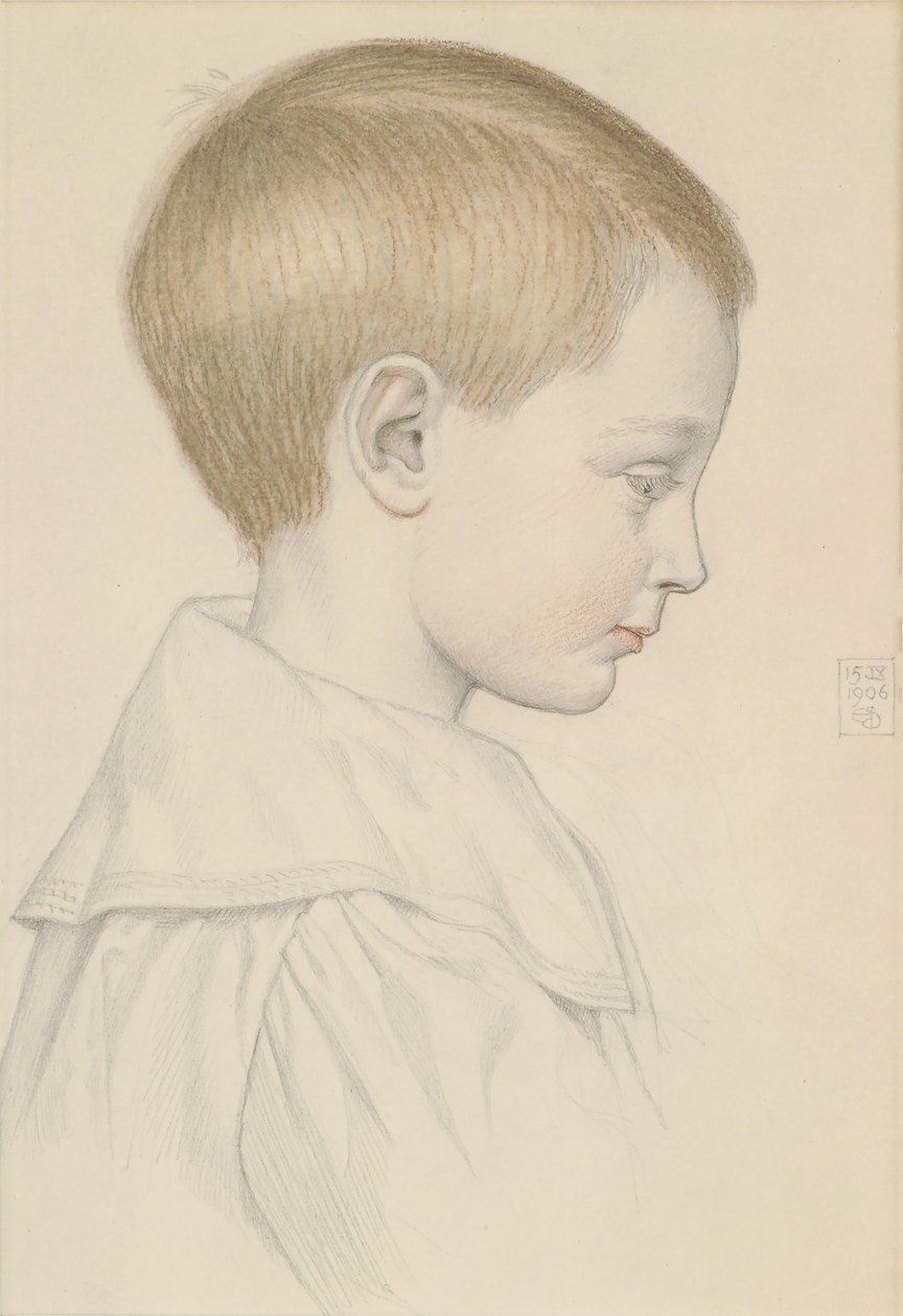Esboço da cabeça de um menino, 1906 (lápis e wc no papel) de Joseph Edward Southall