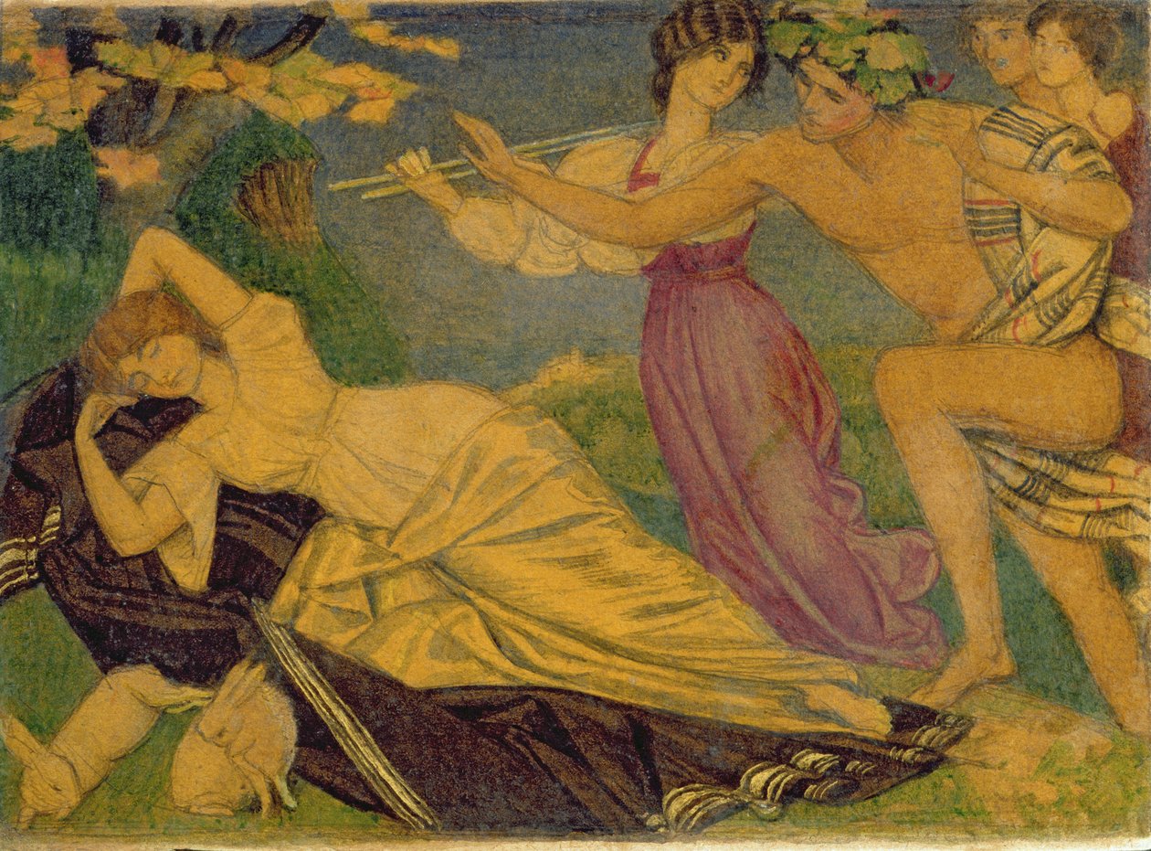 Estudo para Baco e Ariadne, c.1912 (wc sobre lápis no cartão) de Joseph Edward Southall