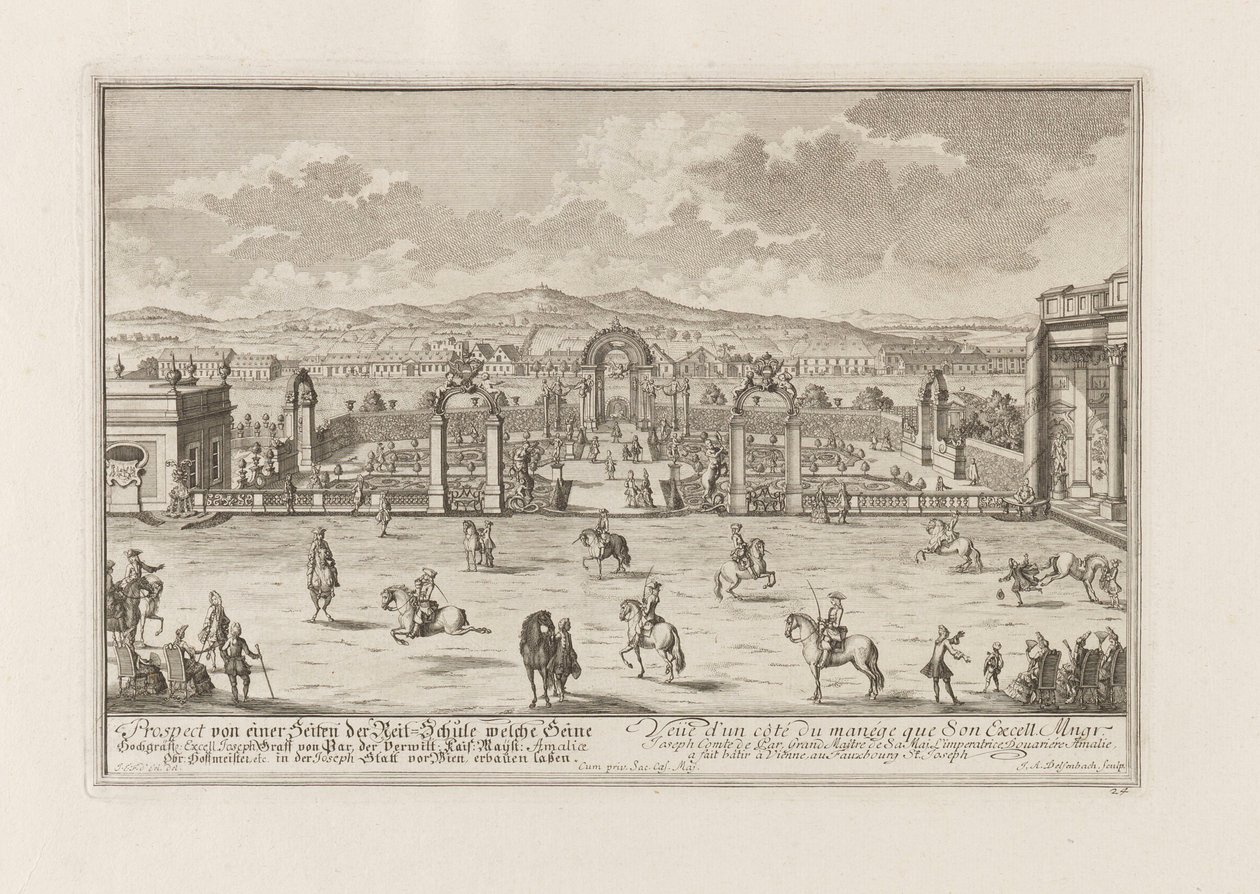 Escola de Equitação do Conde Paar em Viena, 1719. de Joseph Emanuel Fischer von Erlach