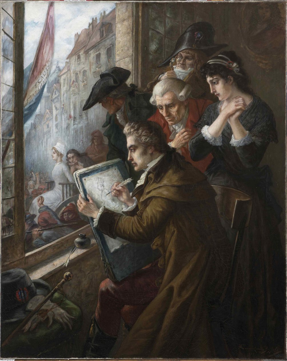 O pintor Jacques-Louis David desenhando Marie-Antoinette levou à sua execução, 1793, 1900. de Joseph Emanuel Van Den Bussche