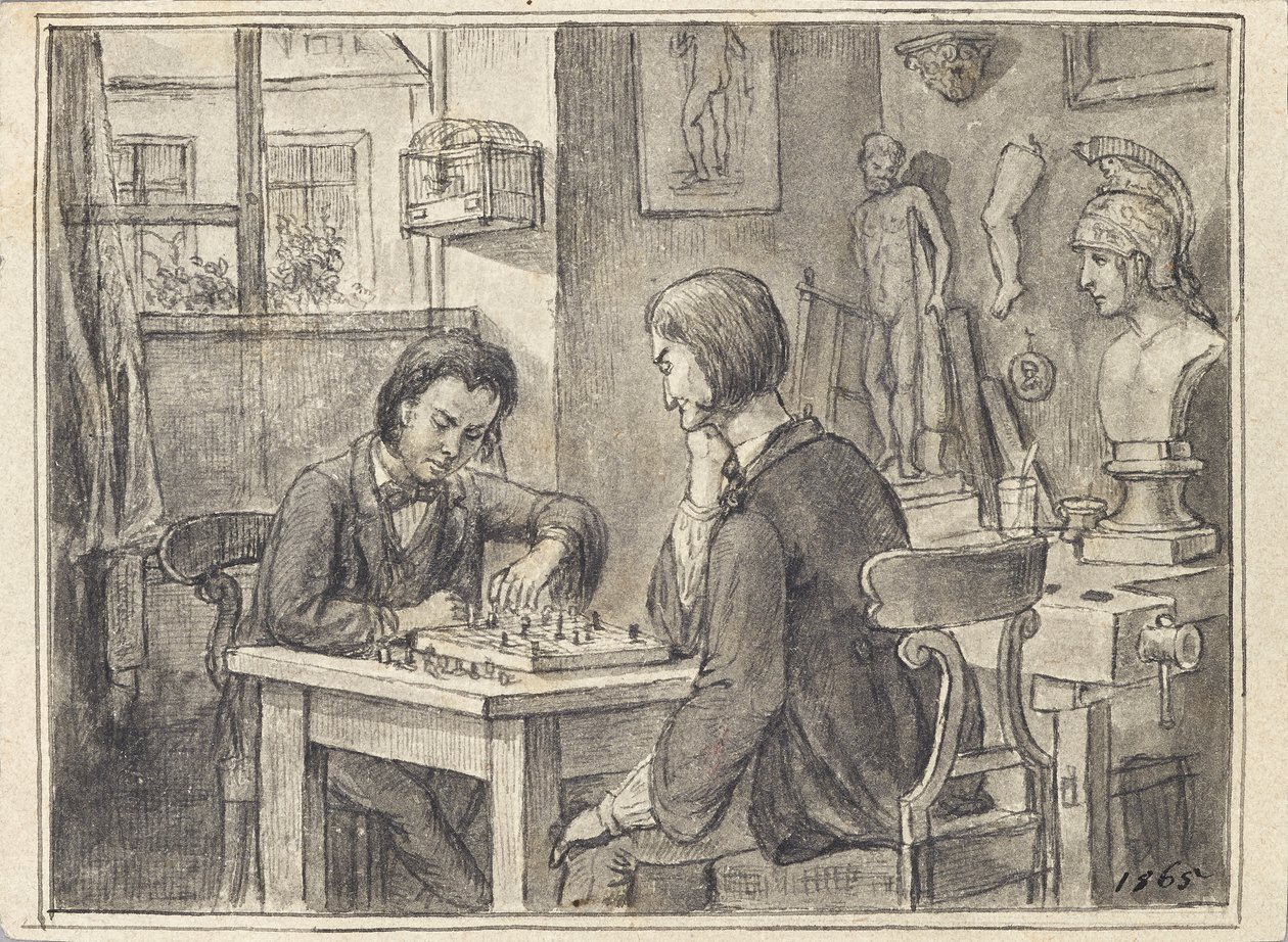 Os jogadores de xadrez no estúdio do escultor de Joseph Eugen Hörwarter