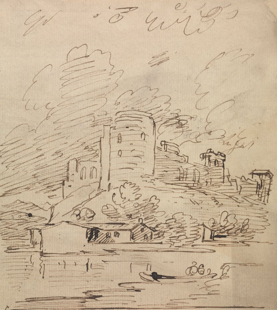 Castelo com uma Torre Redonda Sobre um Rio de Joseph Farington