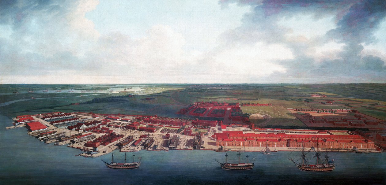 Estaleiro naval de Chatham (Inglaterra), graças à sua localização geográfica, Chatham foi o porto mais importante da Marinha Real Britânica no século XVII, tendo-se tornado, no século XVIII, um importante centro de reparação e manutenção de Joseph Farington