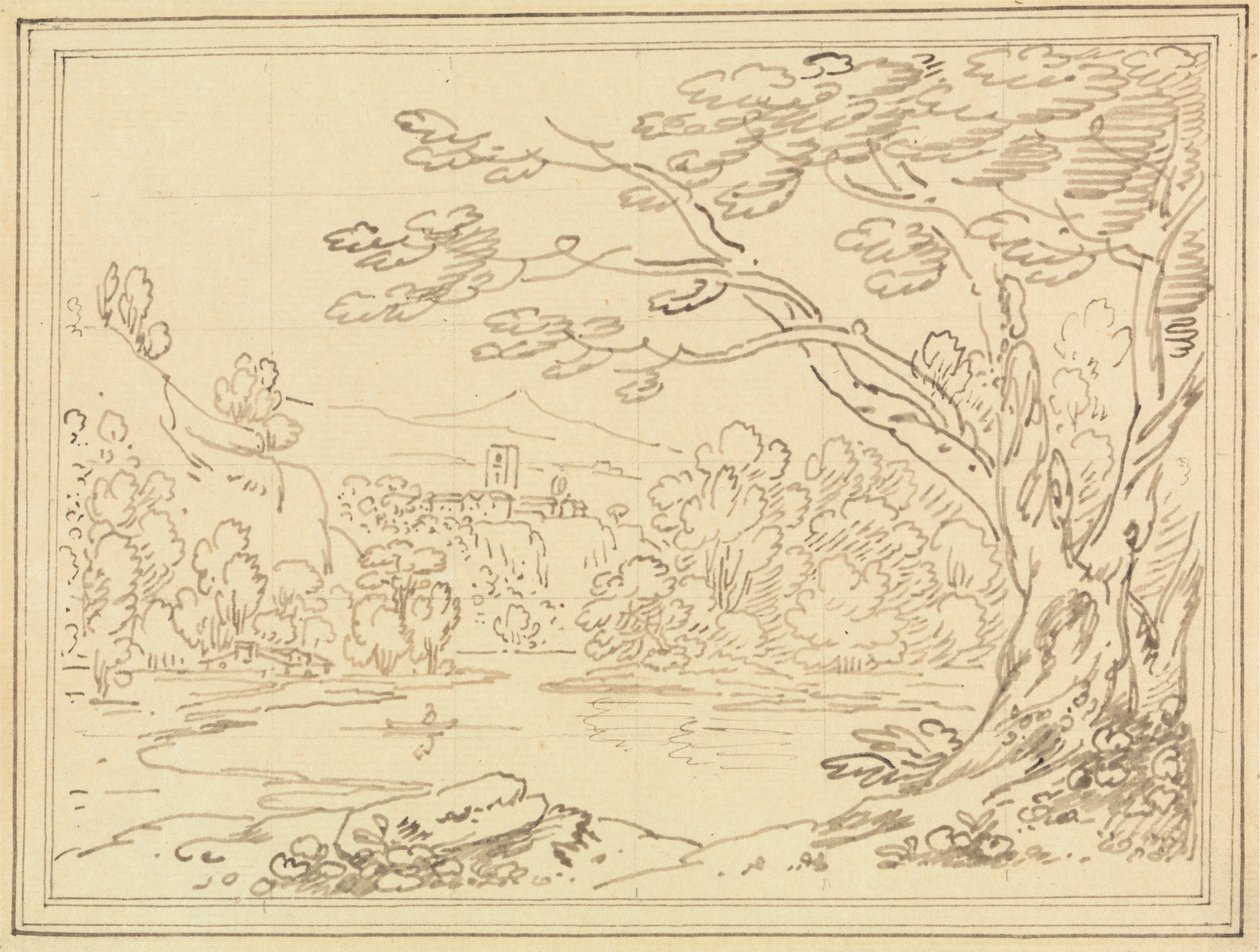 Paisagem com árvores junto a um lago de Joseph Farington