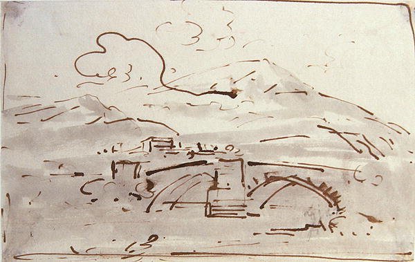 Paisagem com uma ponte (aguarela) de Joseph Farington