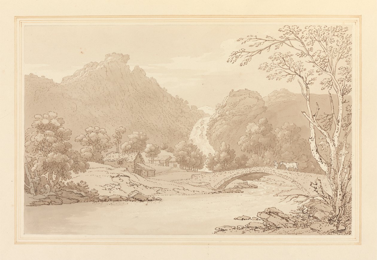 Lodore Rochas & Vista frontal de queda de Joseph Farington