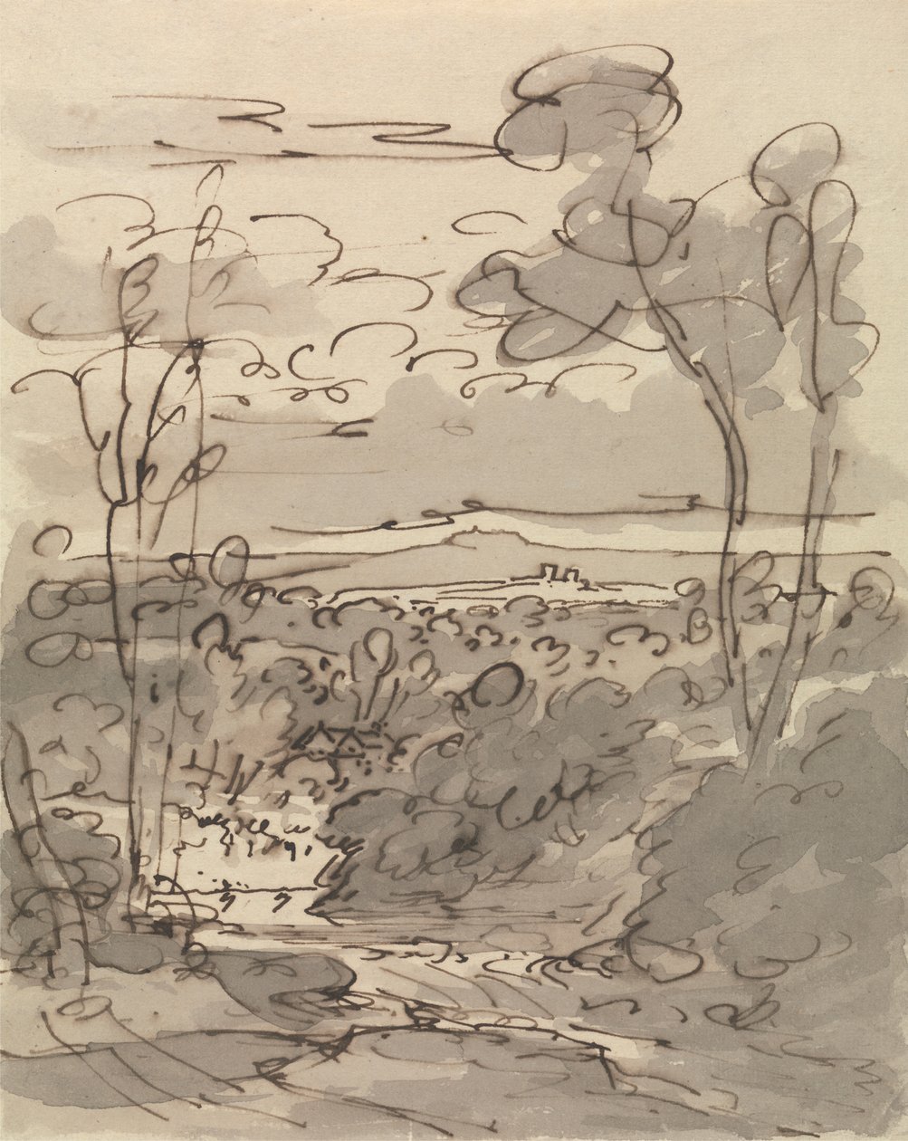 Árvores e Paisagem Hilly Landscape de Joseph Farington