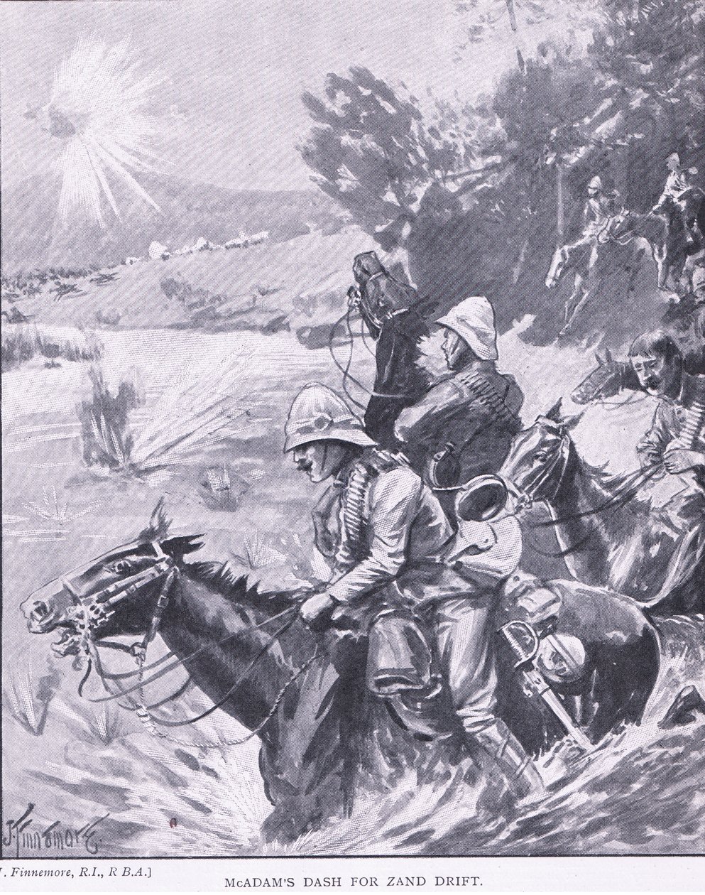 Traço de McAdams para Zand Drift, de After Pretoria: The Guerilla War publicado por Harmsworth Bros Limited, 1901 de Joseph Finnemore