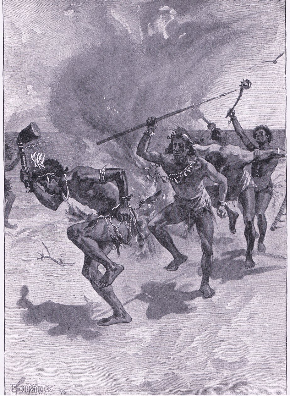 Estavam todos a dançar à volta de uma fogueira (litho) de Joseph Finnemore