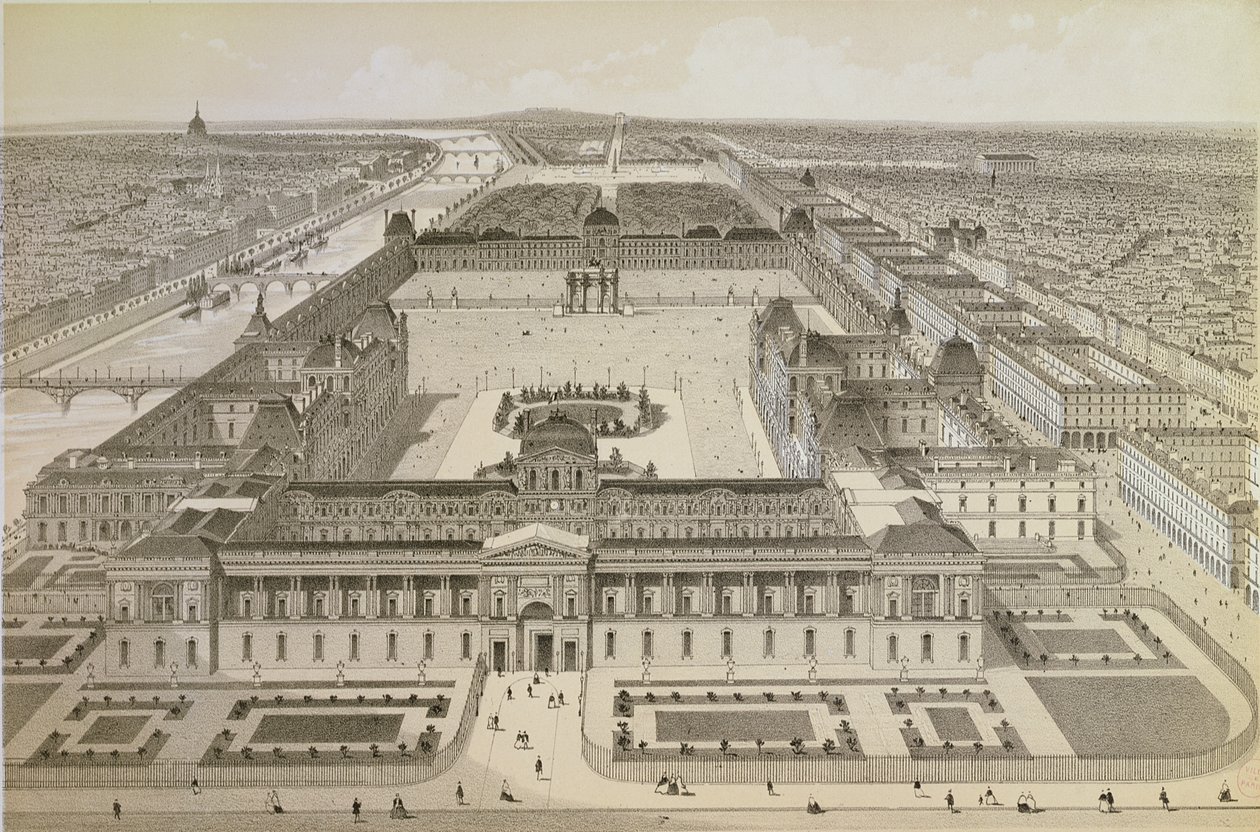 Vista do Louvre e das Tulherias, c.1850 de Joseph Gabriel Aubrun