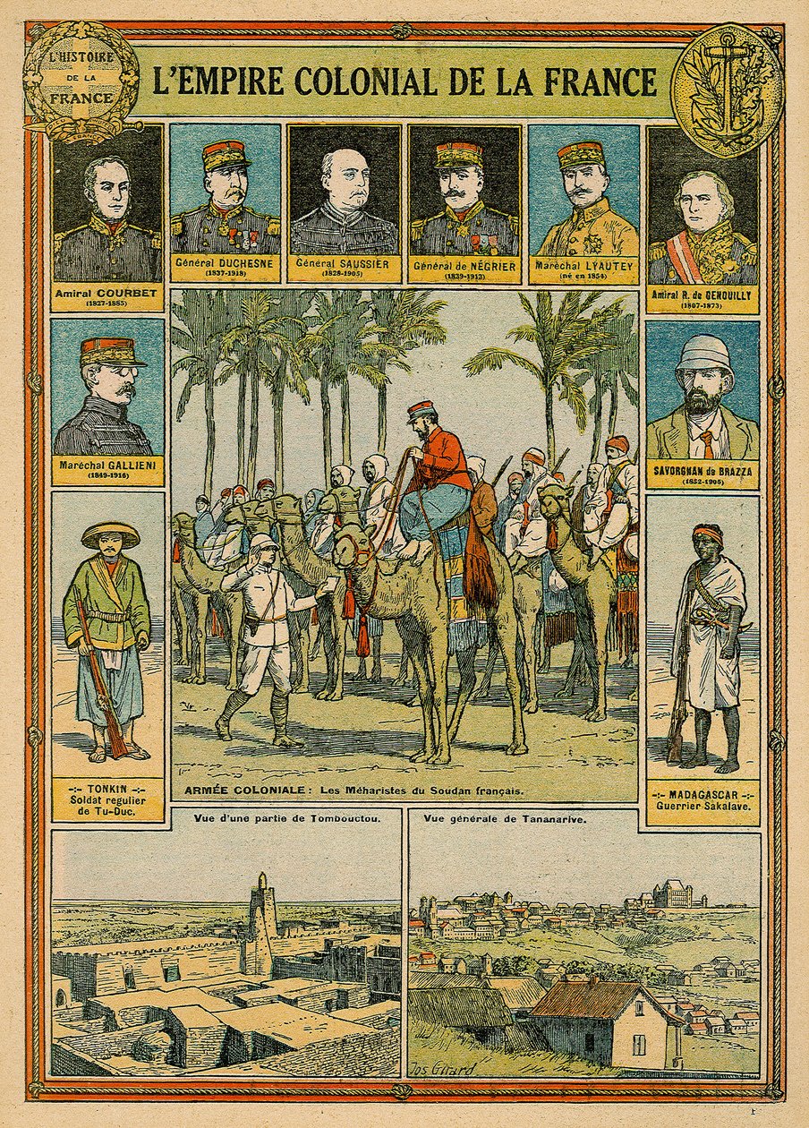 O império colonial francês, finais do século XIX - início do século XX (cor litho) de Joseph Girard