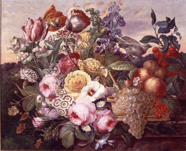Ainda vida com flores e uvas, 1880 de Joseph Goblet