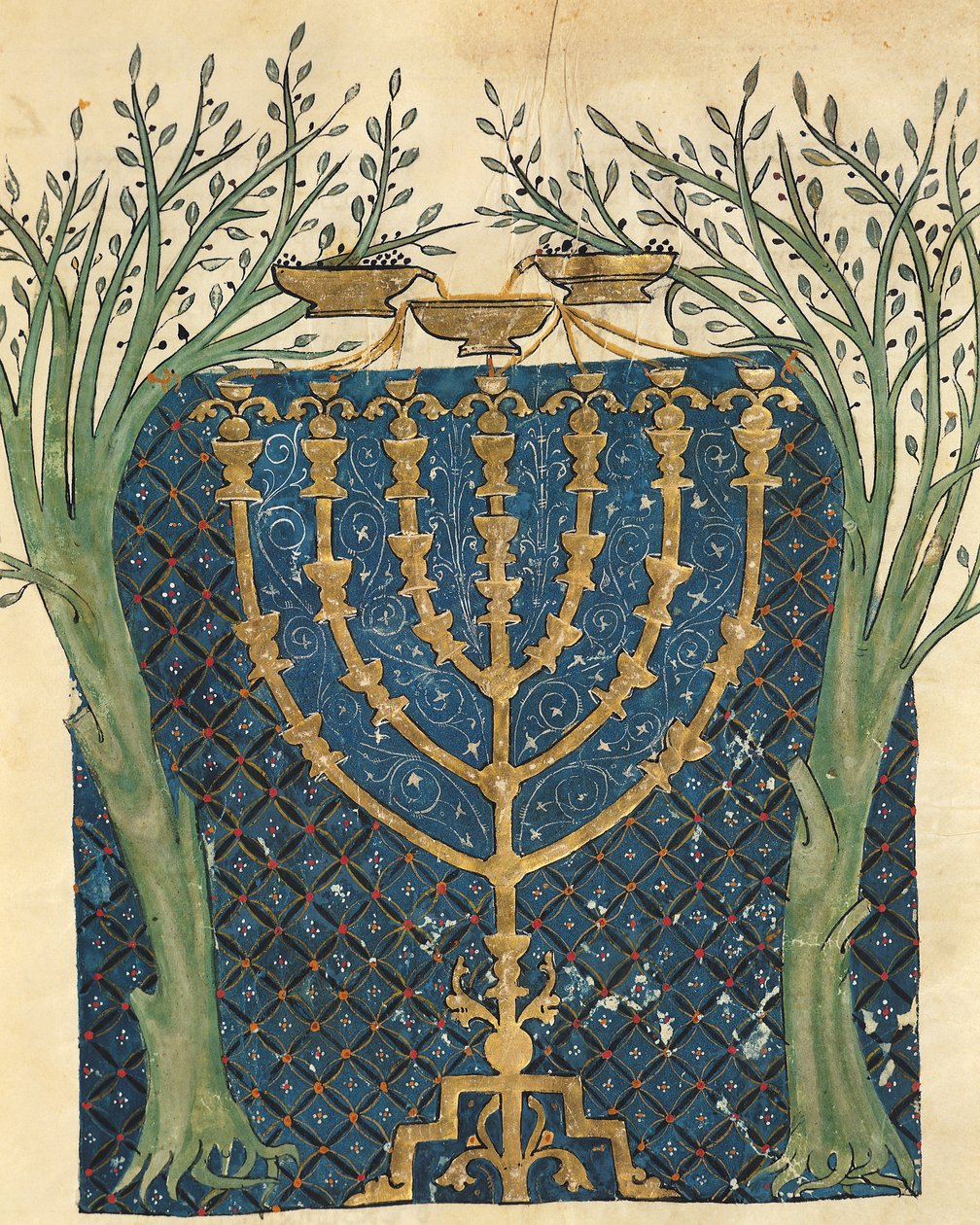 Iluminação de uma menorá, da Bíblia judia Cervera, 1299 de Joseph Ha Zarefati
