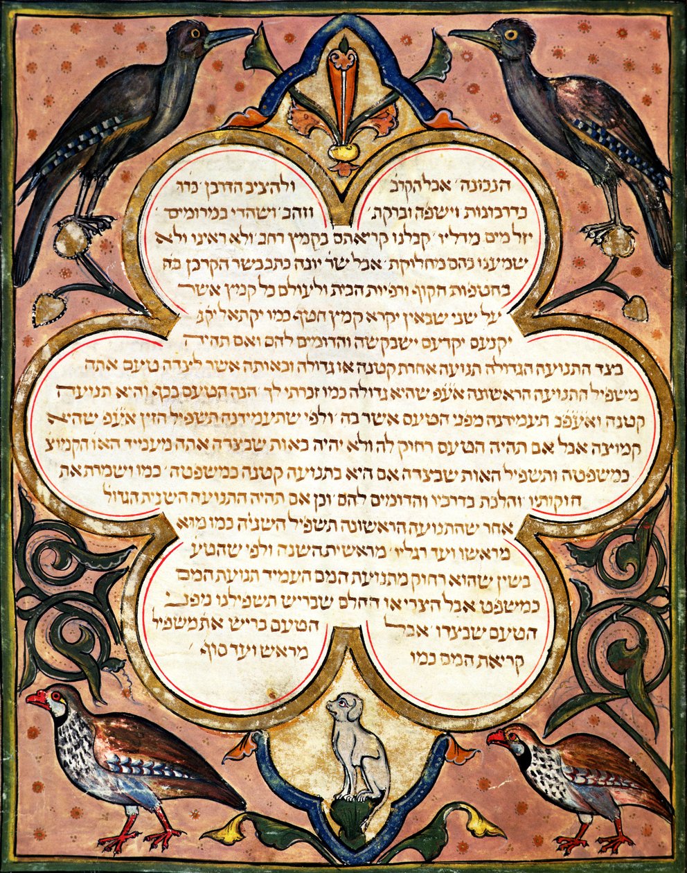 Página de uma Bíblia hebraica com pássaros, 1299 de Joseph Ha Zarefati
