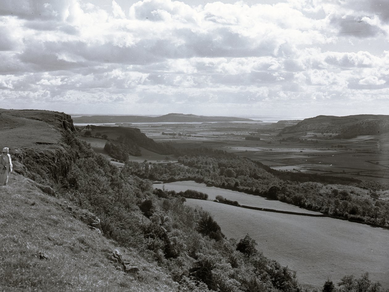 Uma senhora está numa encosta a olhar para a paisagem de Scout Scar de Joseph Hardman