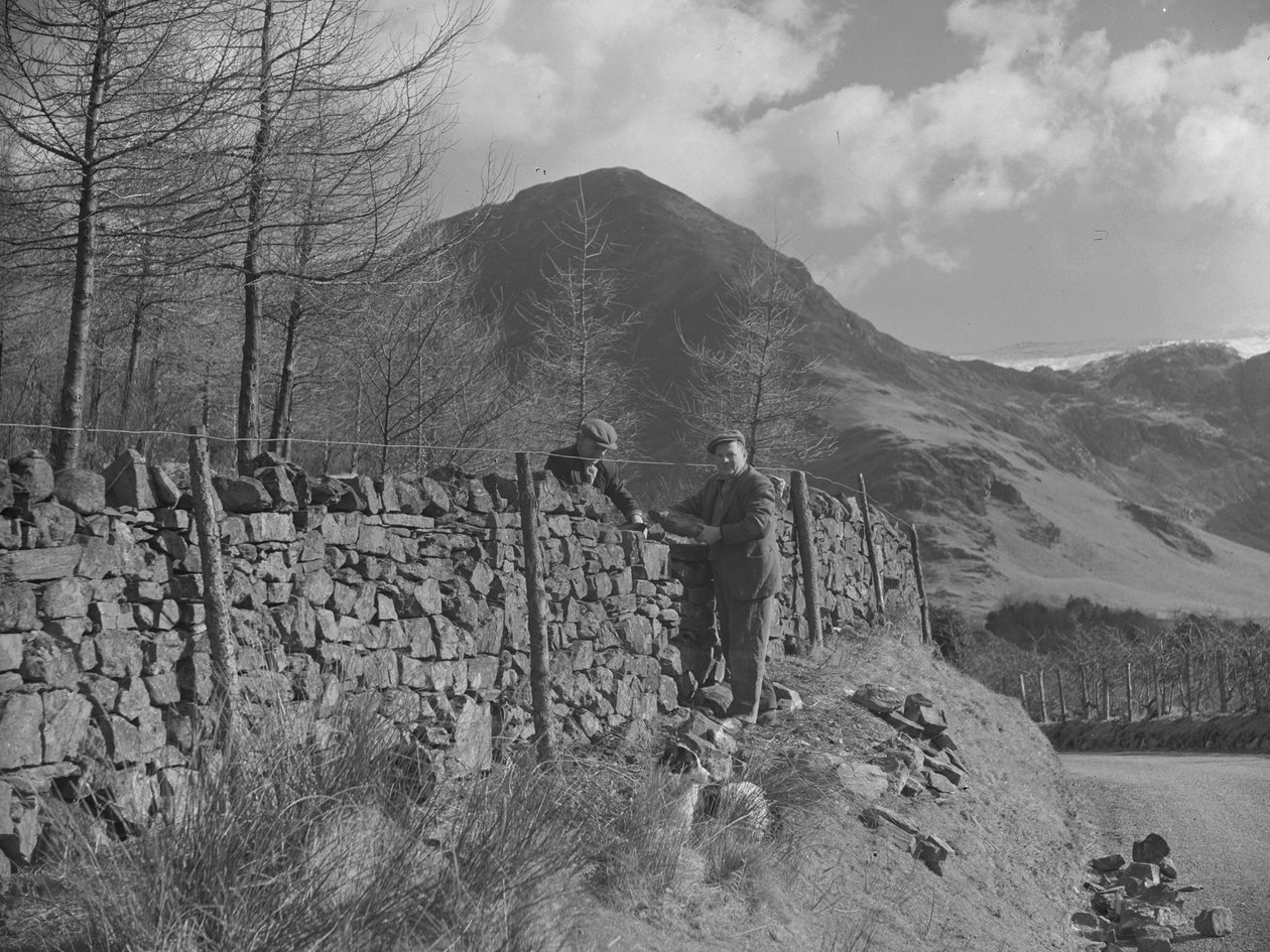 Dois trabalhadores a trabalhar num muro de Joseph Hardman