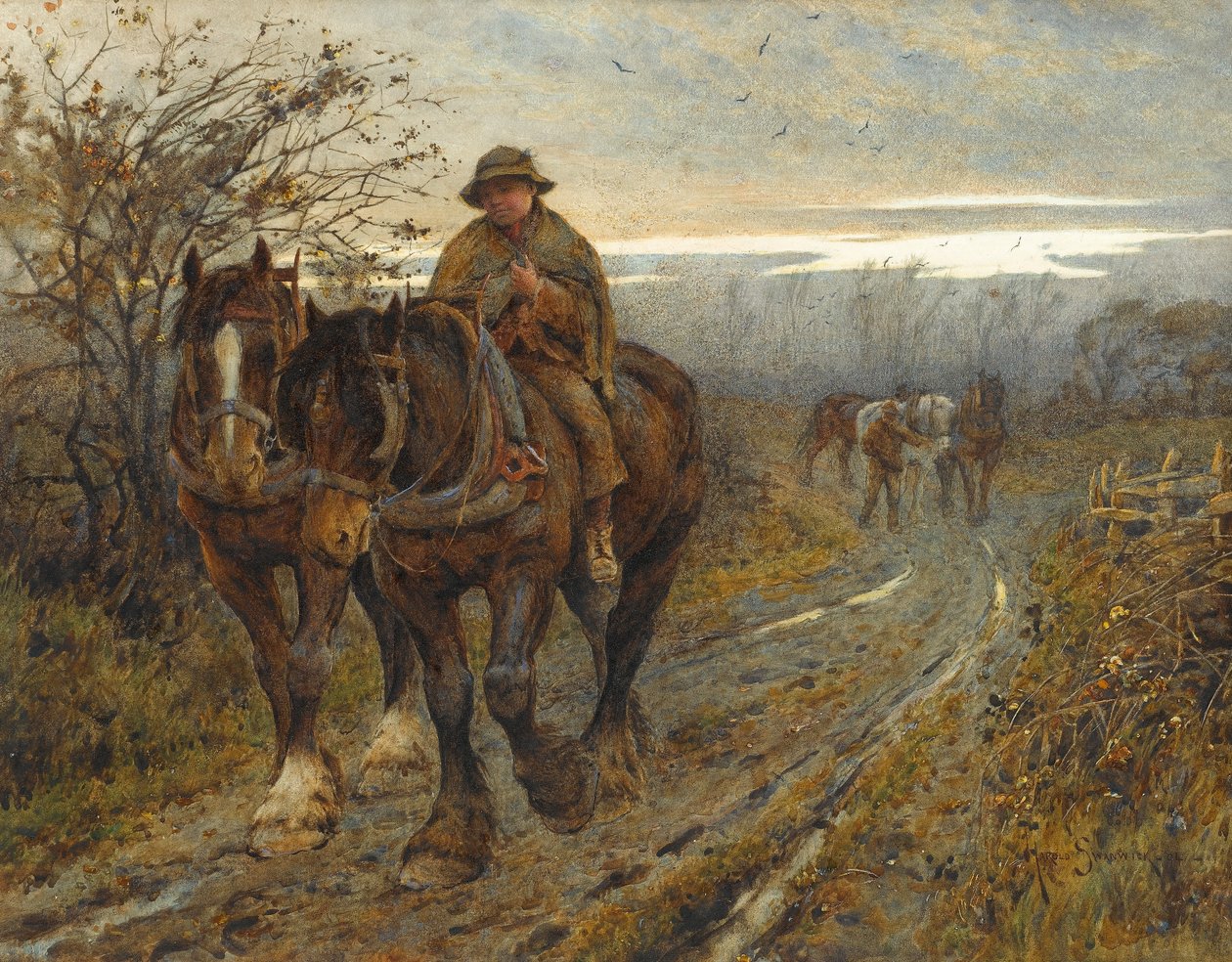 Animais cansados que retornam o frae o arado, 1894 (wc no papel) de Joseph Harold Swanwick