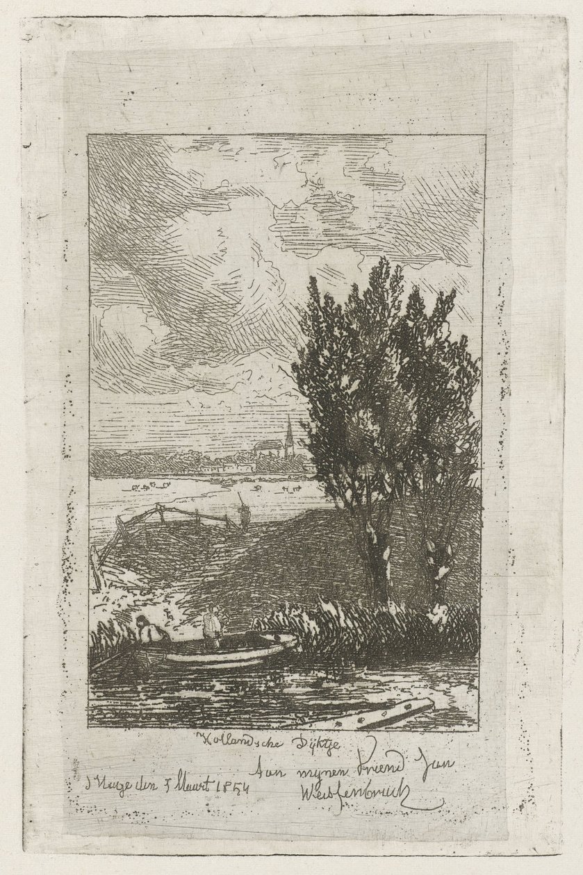 Paisagem de prado com vala Dique holandês (título no objeto) de Joseph Hartogensis