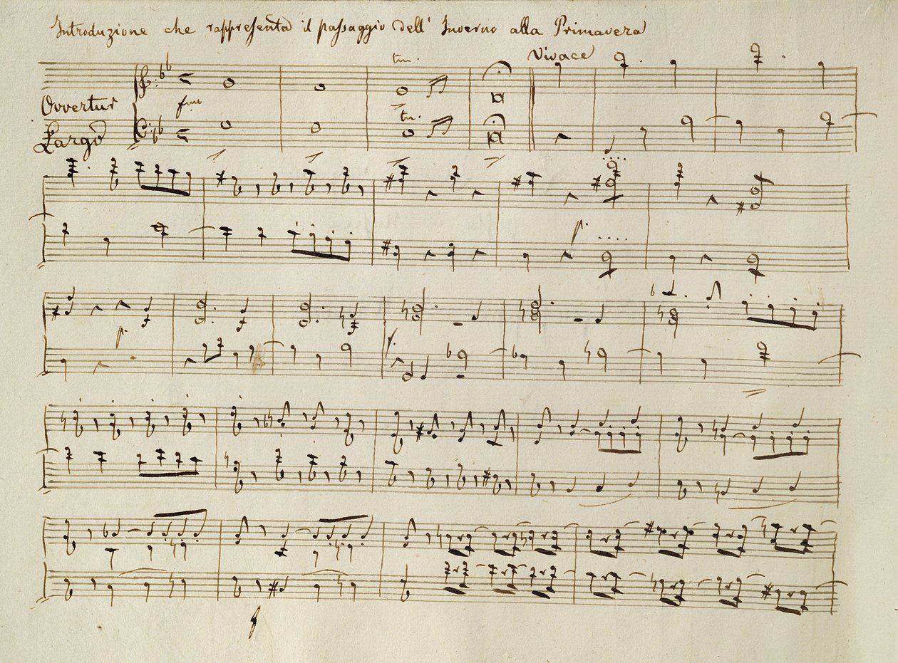 Abertura da partitura de &39;Primavera&39;, do oratório &39;The Seasons&39;, realizada pela primeira vez em abril de 1801 de Joseph Haydn