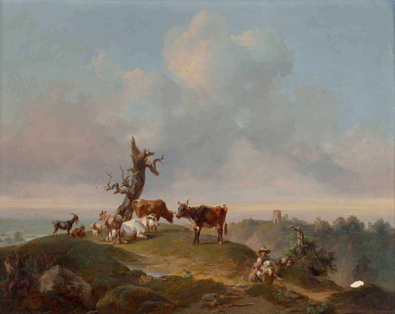 Vacas e cabras no pasto de Joseph Heicke