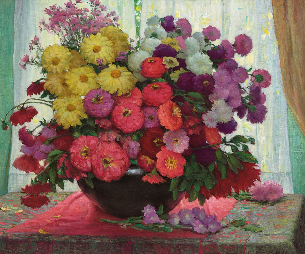 Taça de flores (óleo sobre tela) de Joseph Henry Sharp