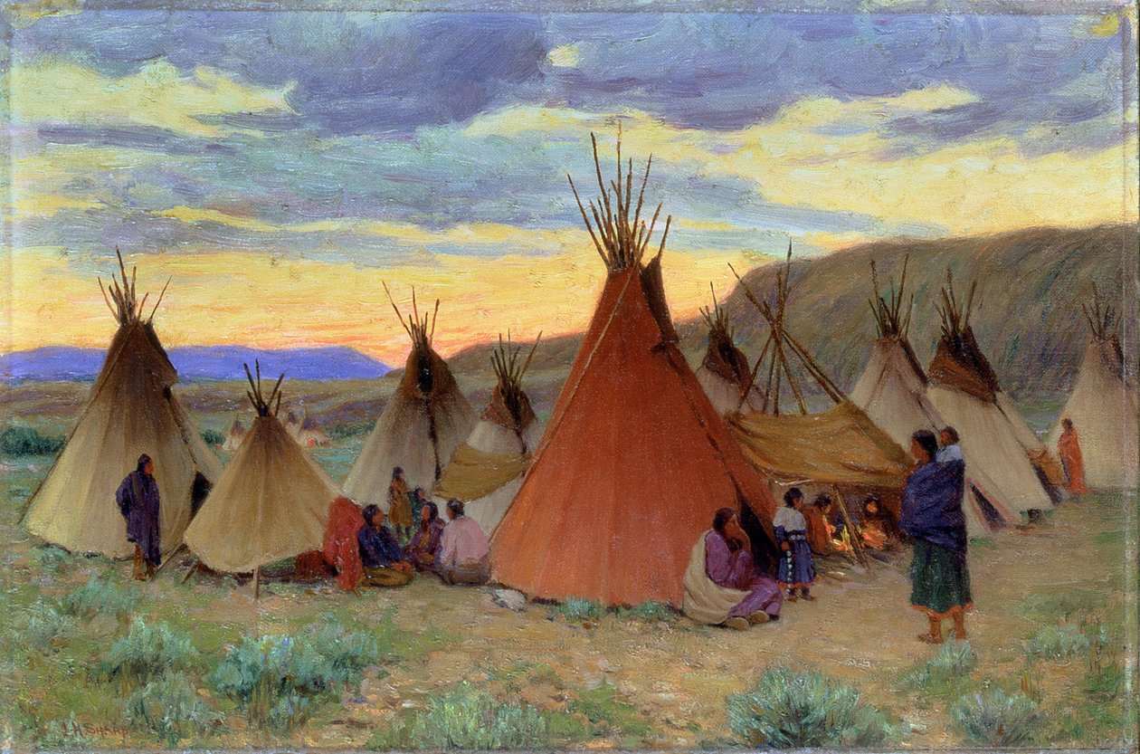 Noite na Reserva Crow, Montana (óleo sobre tela) de Joseph Henry Sharp