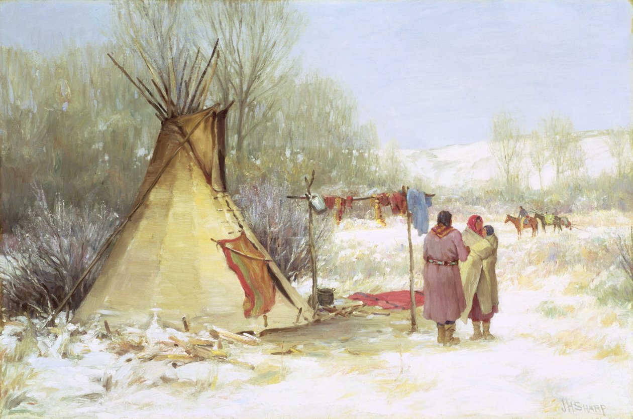 Índios regressando a um acampamento de inverno (óleo sobre tela) de Joseph Henry Sharp