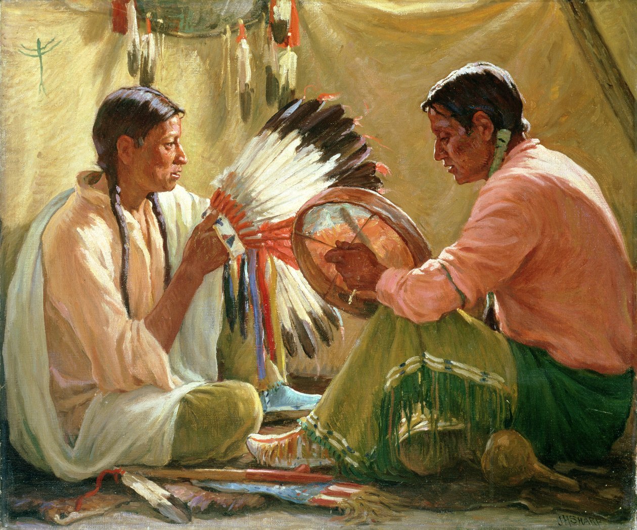 War Bonnet Song (óleo sobre tela) de Joseph Henry Sharp
