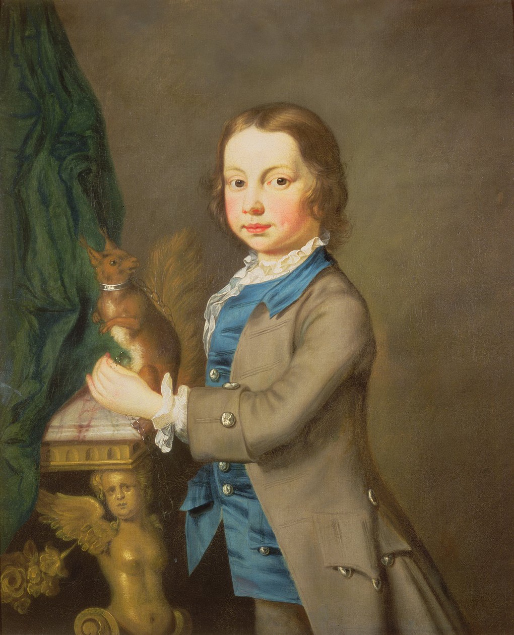 Um, retrato, de, um, menino, com, um, esquilo animal estimação, 18º século de Joseph Highmore