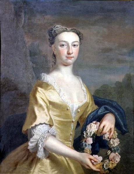Retrato de uma Senhora segurando uma grinalda floral de Joseph Highmore