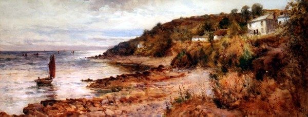 Barcos e Cabanas de Pesca na Baía de Cemaes de Joseph Hughes Clayton