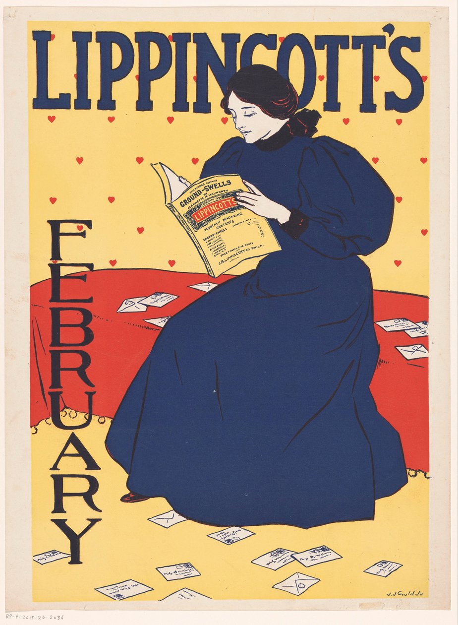Anúncio para uma edição de Fevereiro da revista mensal da Lippincott de Joseph J. Gould jr.