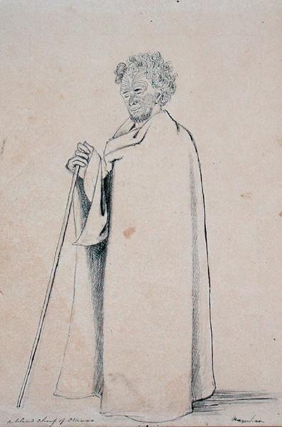 A Blind Chief of Otawao, c.1844 (caneta e lápis sobre papel) de Joseph Jenner Merrett
